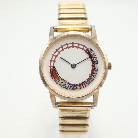 Vintage 1993 Train Disc Watch 33mm MSR Imports Gold Tone Expansion w New Battery - Picture 6 of 15